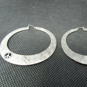 Silver Peace Sign Hoop Earrings